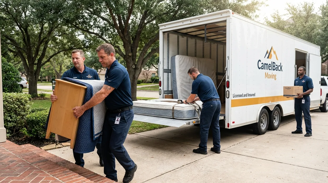 Crew loading residential truck for cross-state move from Clackamas, OR